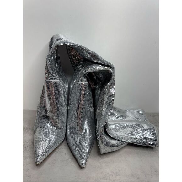 Steve Madden Over The Knee Boots Size 7 Silver Sequine High Heel - Picture 4 of 5